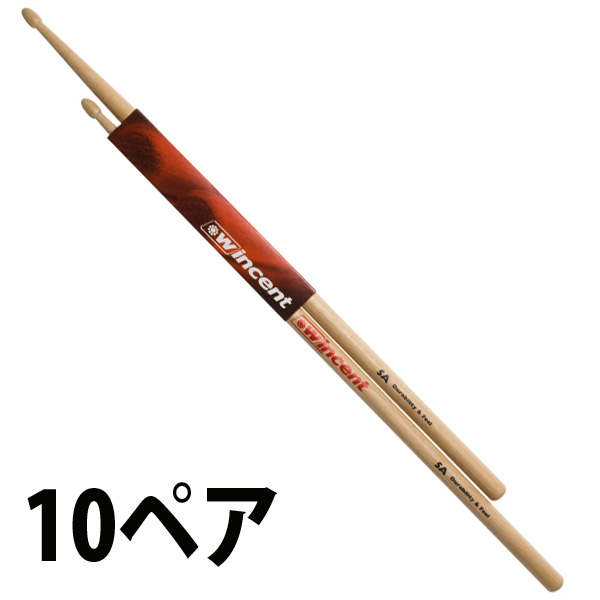 ■ご予約受付■ 【10ペアセット】Wincent(ウィンセント) / W-5A (5A Hickory) ヒッコリー・ドラムスティック 【11月中旬頃予定】