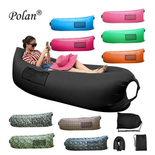 Polan (ポラン) / nflatable Sleeping Bag,Portable Beach Lazy Bag,Air Sleep Sofa Lounge,Sleeping air bed,Hangout Camping Bed,Sofa,Couch (black) 《エアーソファー》 - アウトドアグッズ -