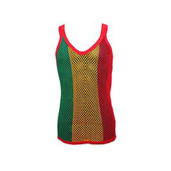 メッシュタンクトップ / 網シャツ (Red/Gold/Green Stripes) XLサイズ- Men's -