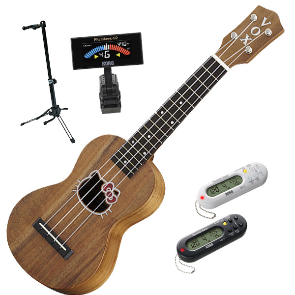 【ウクレレスタンドセット】VOX(ヴォックス) / HELLO KITTY UKULELE VU-55HK-NA-KO （Natural Koa） - ハローキティーコラボレーション ウクレレ -　■限定セット内容■→　【・メトロノーム(HB-1)・ウクレレチューナー(AW-3U2)　・ウクレレスタンド(VS-100)　プレゼント】