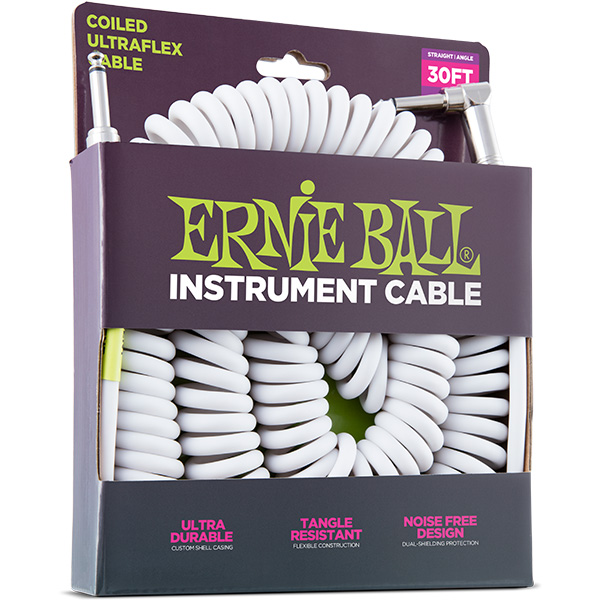 ERNIE BALL(アーニーボール)/6045　30' COILED STRAIGHT/ANGLE INSTRUMENT CABLE - WHITE/エレキギター用ケーブル