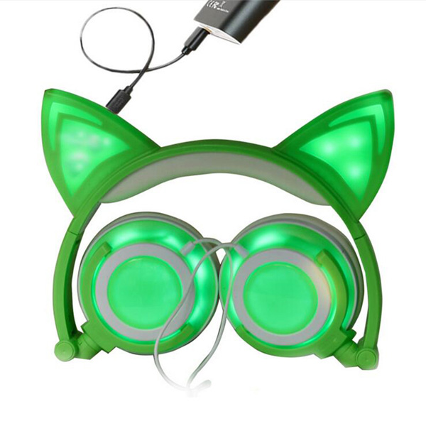SOVAWIN / 光るネコ耳ヘッドホン （充電式折りたたみタイプ）GREEN