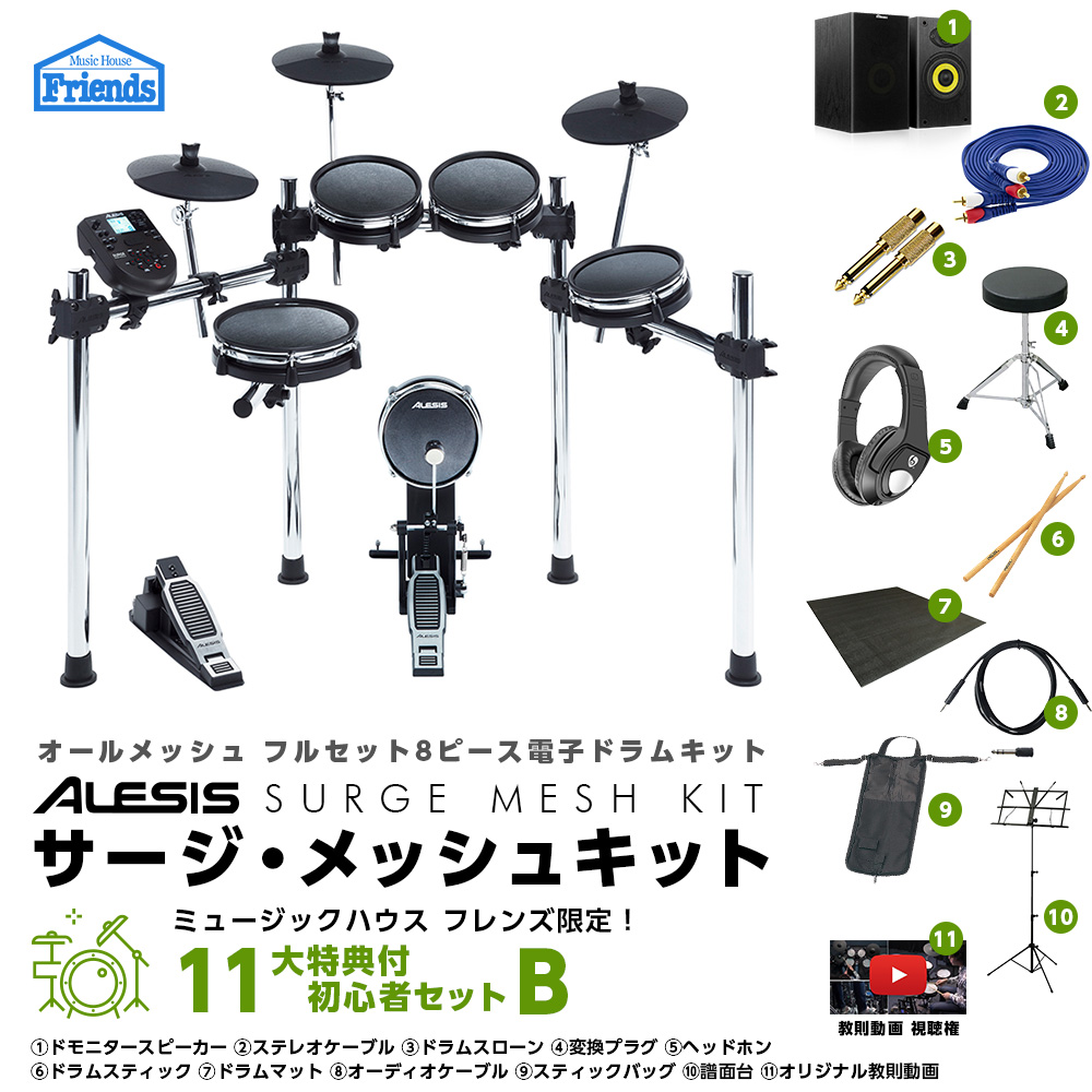 ☆ポイント１０倍 7/31まで☆【初心者セットB】Alesis(アレシス) / SURGE MESH KIT - 電子ドラム エレドラ-