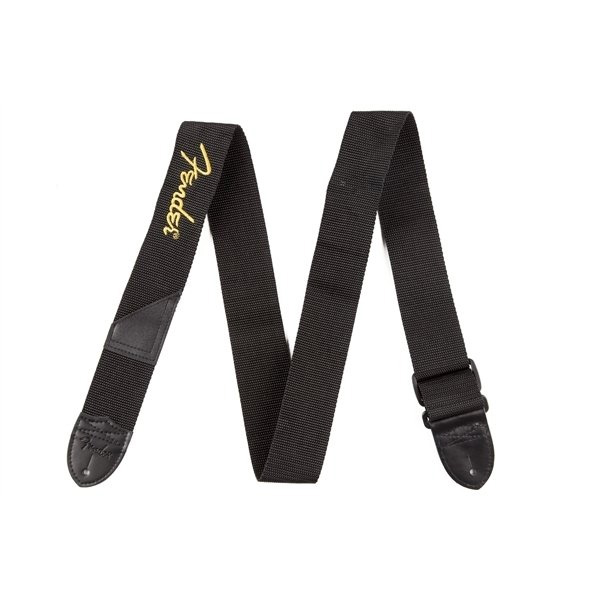 FENDER(フェンダー) / BLACK POLYESTER LOGO STRAPS (Black with Yellow Logo) ギターストラップ