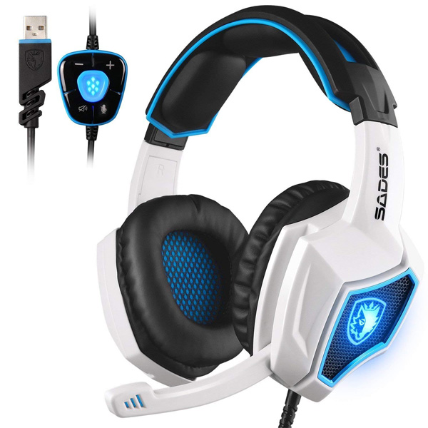 SADES(セイドス) / Spirit Wolf - 7.1ch サラウンド ステレオサウンドマイク オーバーイヤー LEDライト付 USB PCゲーム ヘッドセット - 1大特典セット