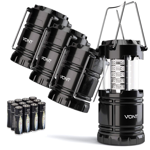 【4個セット】 Vont / 4 Pack LED Camping Lantern - LED 折りたためる ランタン 防水仕様 電池式 - 電池付