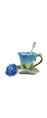 花 青い薔薇 / フラワー ティーカップ ソーサー スプーン / 一式セット / 陶器 【輸入品】