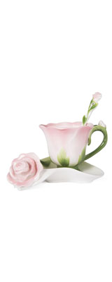 花 ピンクの薔薇 /  フラワー ティーカップ ソーサー スプーン / 一式セット / 陶器 【輸入品】
