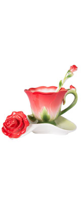 ■ご予約受付■　花 赤い薔薇 /  フラワー ティーカップ ソーサー スプーン / 一式セット / 陶器 【輸入品】