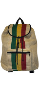 ジュートのラスタストライプバッグパック（グアテマラ製 ・手作り）Jute Rasta Stripe Backpack / GUATEMALART