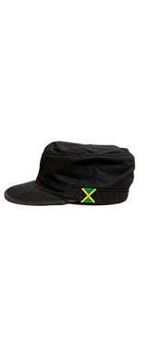 Jamaica Military Cap - Unisex ブラック（58cm Lサイズ） / RIDDIM DRIVEN(リディムドリヴン) ビンテージ・ミリタリースタイルキャップ・ダメージ加工　ジャマイカ国旗付き