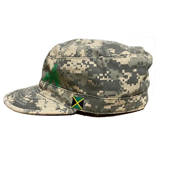 Jamaica Military Cap - Unisex カモ(62cm 2XLサイズ) / RIDDIM DRIVEN(リディムドリヴン) ビンテージ・ミリタリースタイルキャップ・ダメージ加工 ジャマイカ国旗付き