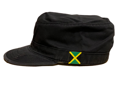 Jamaica Military Cap - Unisex ブラック(60cm XLサイズ) / RIDDIM DRIVEN(リディムドリヴン) ビンテージ・ミリタリースタイルキャップ・ダメージ加工 ジャマイカ国旗付き