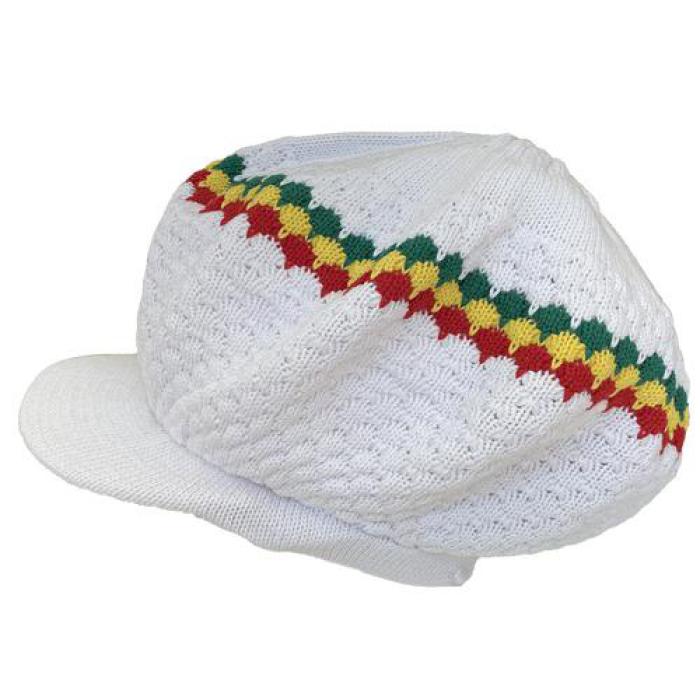 ニットタム 白 ソリッドカラー Knitted Tam - Solid W/ Rasta Stripe / NYE