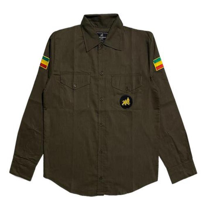 RDライオン ウーブンシャツ グリーン (レディース/Sサイズ) RD Lion Green Woven Shirt (LS) / RIDDIM DRIVEN(リディムドリヴン)