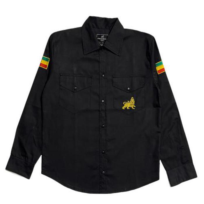 RDライオン ウーブンシャツ ブラック (レディース/3XLサイズ) RD Lion Black Woven Shirt (LS) / RIDDIM DRIVEN(リディムドリヴン)