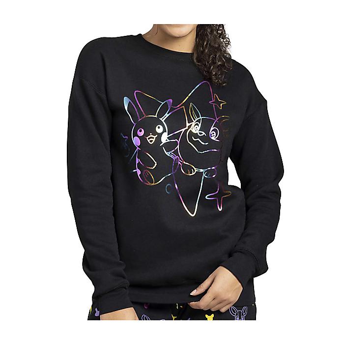 ピカチュウ&ワンパチ クルーネック スウェットシャツ パジャマ 部屋着 ブラック M レディース Pikachu & Yamper Electric Pals Black Crew Neck Sweatshirt - Women / Pokemon Center(ポケモンセンター)