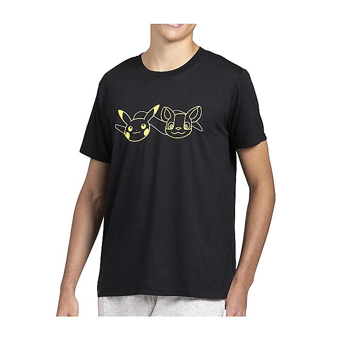 ピカチュウ&ワンパチ クルーネックTシャツ 部屋着 パジャマ ブラック L メンズ Pikachu & Yamper Electric Pals Black Relaxed Fit Crew Neck T-Shirt - Men / Pokemon Center(ポケモンセンター)
