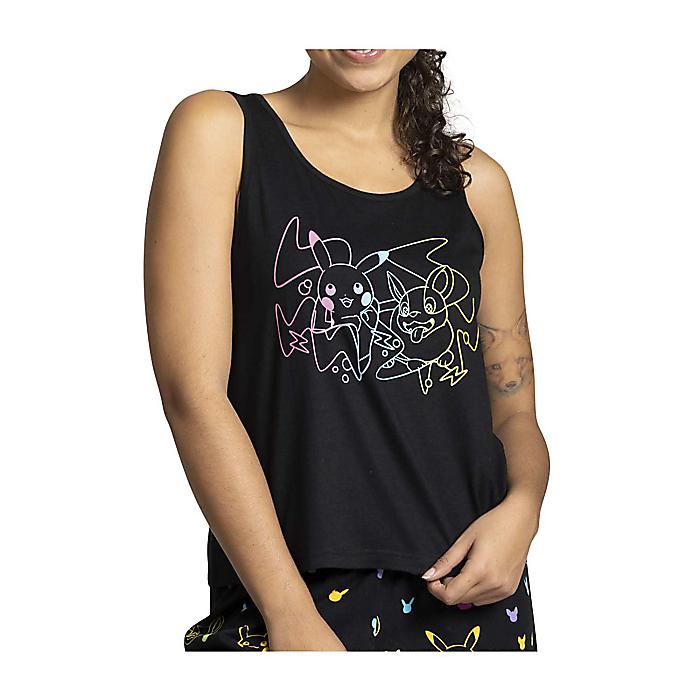 ピカチュウ&ワンパチ タンクトップ 部屋着 パジャマ ブラック XS レディース Pikachu & Yamper Electric Pals Black Relaxed Fit Scoop Neck Tank Top - Women / Pokemon Center(ポケモンセンター)