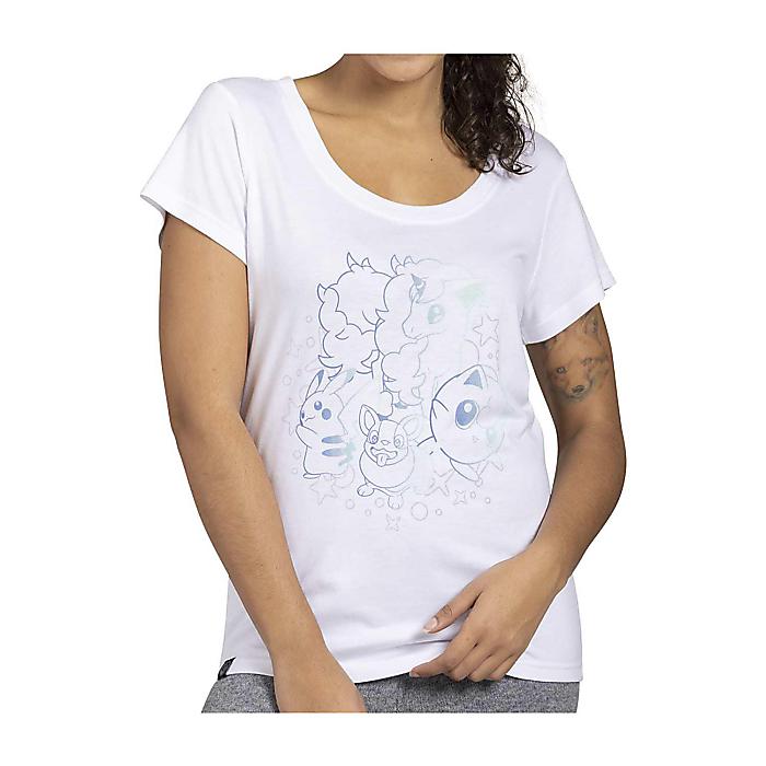 ピカチュウ プリン ワンパチ ポニータ(ガラルのすがた) スクープネックTシャツ 部屋着 パジャマ ホワイト M レディース Pokemon Friends Forever White Relaxed Fit Scoop Neck T-Shirt - Women / Pokemon Center(ポケモンセンター)
