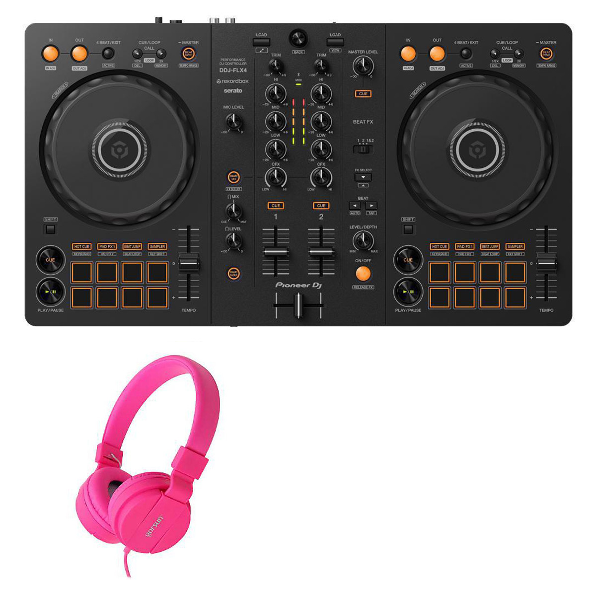 Pioneer DJ(パイオニア) / DDJ-FLX4 ヘッドホン(GS778_pink)セット【rekordbox dj 無償】 1大特典セット