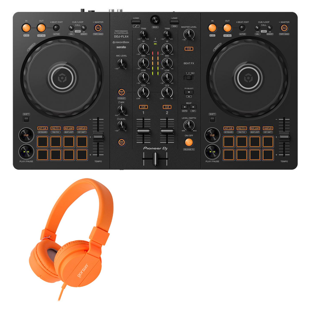 Pioneer DJ(パイオニア) / DDJ-FLX4 ヘッドホン(GS778_orange)セット【rekordbox dj 無償】 1大特典セット