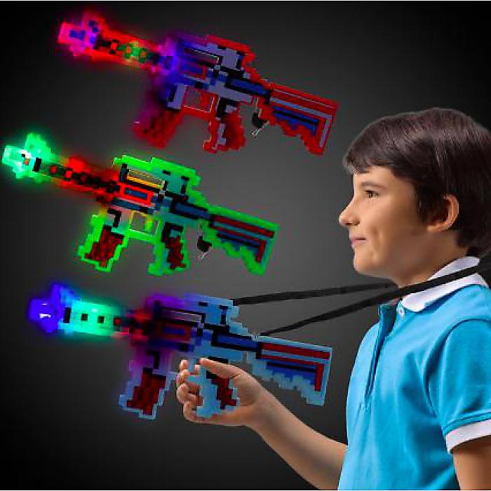 光るピクセルマシンガン 音付き LED搭載 銃 3個セット / クラブ フェス ライブ ハロウィン 誕生日 パーティ 仮装 コスプレ プレゼント 景品 おもちゃ