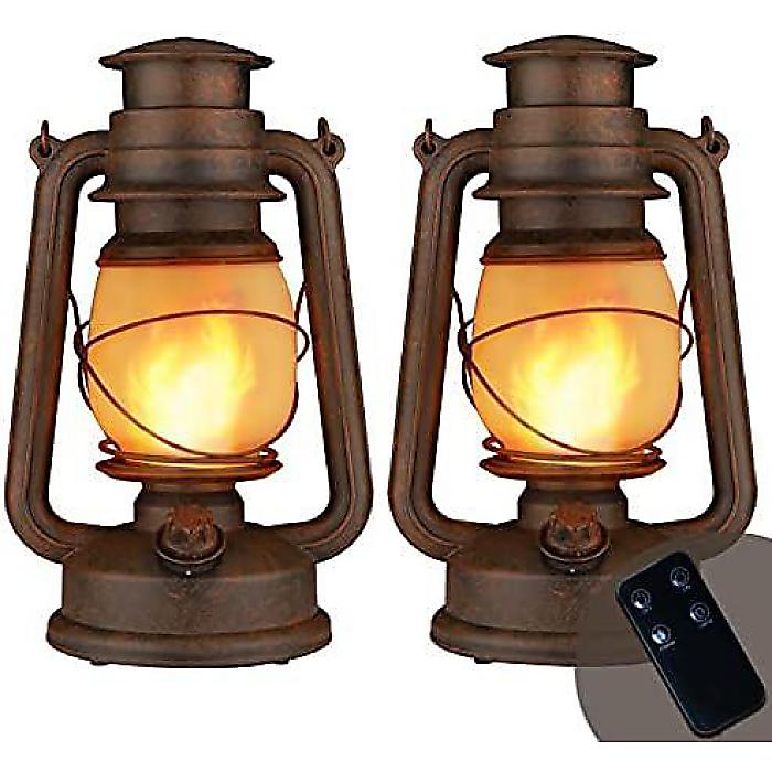 Dancing Flame LED Lantern, Outdoor Hanging Lantern operated with Remote Control, Halloween Decorations Lights for Garden, 2 Pack