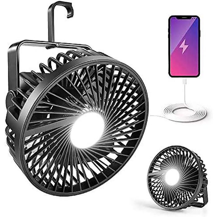 Odoland Rechargeable Table Fan+Lantern, 12000mAh Battery Operated Desk Fan+Hanging Hook, Portable Camping Tent Fan+LED Light, USB Fan for Office, Bedroom, Home