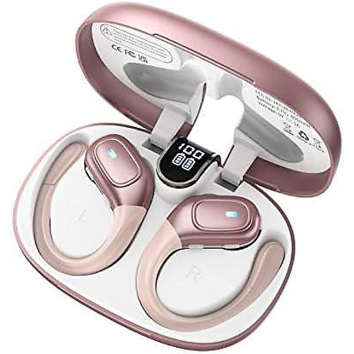 Wireless Earbuds Bluetooth 5.3, 75H Playtime IPX7 Waterproof Headphones, LED Digital Display, CVC 8.0 Noise Cancelling, in-Ear Earphone, iPhone Android Rose Gold