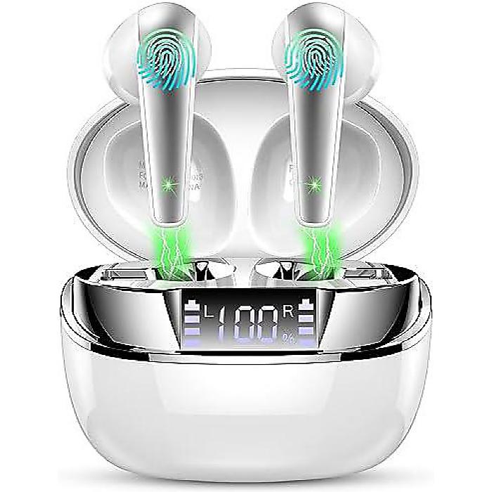 Bluetooth Earbud 2023 - Wireless, Noise Cancelling, 47H Battery, 4 ENC Mic, IP7 Waterproof, LED Display, Stereo Mini Charging Case