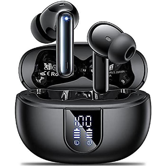 Wireless Earbuds, Bluetooth 5.3 Earphones with ENC Noise Canceling Mic, 42H Playtime, Sport Headphones with LED Display, In Ear Headphones for Android iOS Black