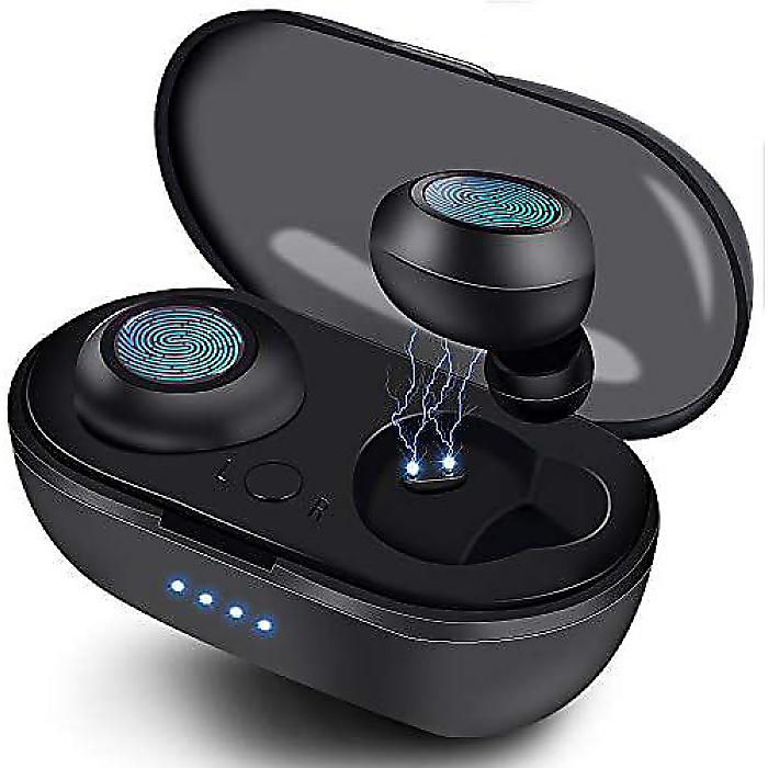Integral Wireless Earbuds, Bluetooth 5.0, IPX5 Waterproof, Touch Earplug, 8 Hour Battery, Built-in Mic, Phone/Android/iOS Compatible (A), Black