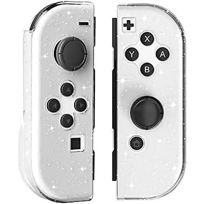 RHOTALL Glitter Clear Shell for Nintendo Switch/Switch OLED Joycon, Soft TPU Cover with Comfort Grip Design for Standard Edition Joycon Controller and 12 Thumb Caps.