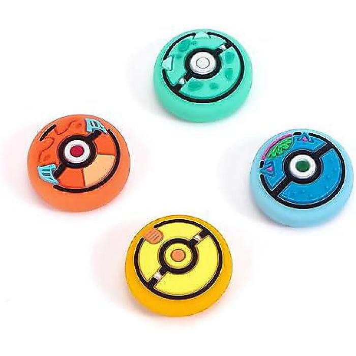 DLseego PK Balls 4PCS Thumb Grips Caps for Nintendo Switch/Switch Lite/Switch OLED, Pika Joy Con Joystick Controller Soft Silicone Cover Cute Protective Analog 3D Cartoon Button Cap