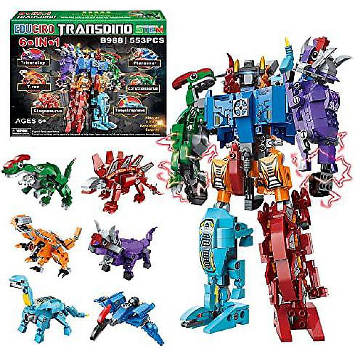 EDUCIRO ジュラシック Dinosaur Toys for Kids 5-7, Creator 6in1 Transformer Building Toys, Action Figure キッズバースデーギフトアイデア 6 7 8 9 10 Year Old Boys Girls (553 Pieces TransDino)