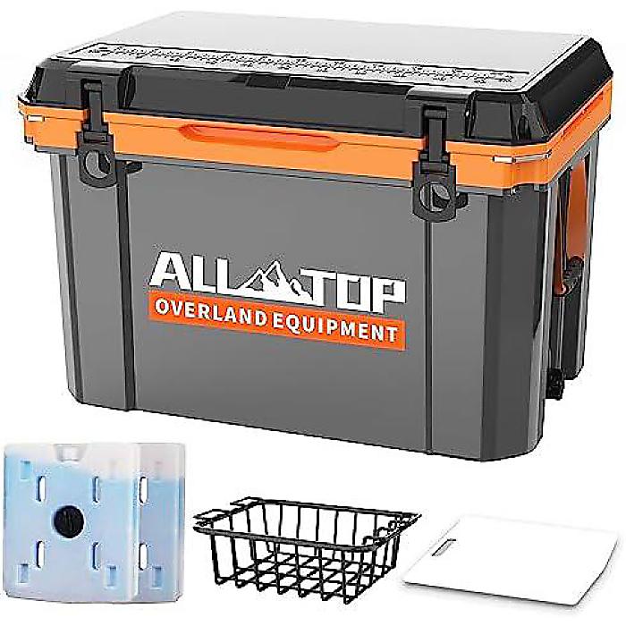 ALL-TOP 55 Quart Car Rotational Molded Insulated Ice Chest Box for Camping, Fishing, Beverage, Picnic, Barbecue, Boat, Drink - ポータブルハードクーラー with リフリーズアイスパック & チョッピングボード