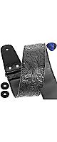 Printed Leather Guitar Strap PU Leather Western Vintage 60's Retro Guitar Strap with Genuine Leather Ends for Electric Bass Guitar, Wide Adjustment Range, with Tie, Include 2 Picks, Black