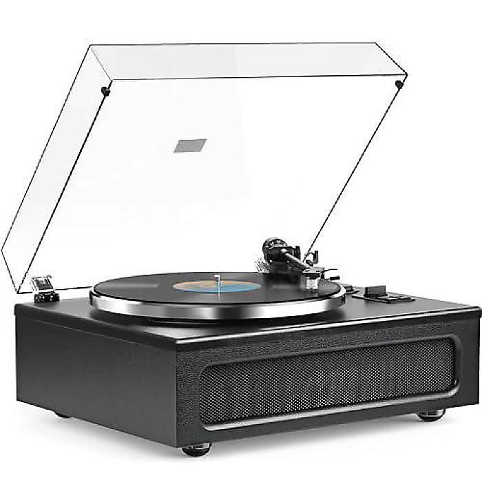 All-in-One Record Player High Fidelity Belt Drive Turntable for Vinyl Records (ビルトイン2 Tweeter and 2 Bass Stereo Speakers) MM Cartridge搭載 Bluetooth, Aux-in, RCA, Auto Stop機能付き ブラック