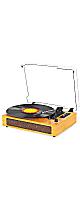 Portable Vintage Turntable Vinyl Record Player with Built-in Speakers, USB Recording and Bluetooth | 33-1/3 45 78 RPM Phonograph LP Player Support AUX in RCA Out - Bamboo