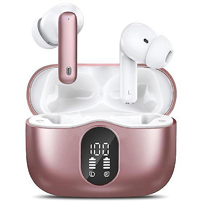 Wireless Earbuds Bluetooth Headphones LED Power Display Earphones ANC Ear Buds with Charging Case Bluetooth 5.3 Hi-Fi Stereo for iPhone/Android,Valentine's Day Birthday Gifts (Rose Gold)