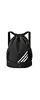 Drawstring Backpack Water Resistant String Bag Gym Sports with Shoe Compartment Side Mesh Pockets for Women Men (Black)