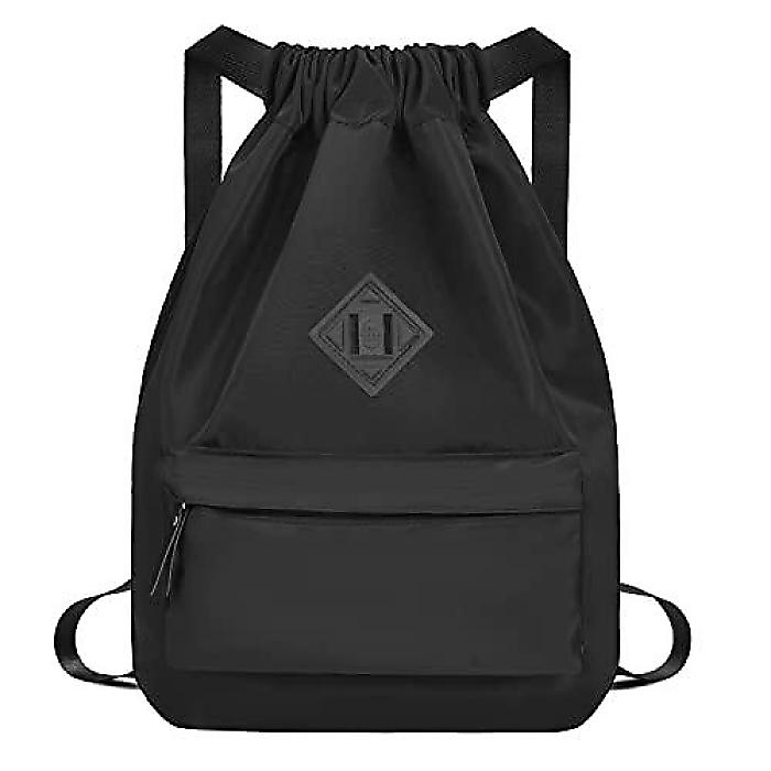 Drawstring Gym Backpack(ドローストリングジムバックパック) - Waterproof Nylon Large Equipment Storage Sackpack Shopping Swimming Travel Sport Workout Beach Cinch Sack for Women Man (Black)