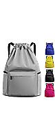 Drawstring Backpack Waterproof String Bag, Gym Sackpack Sports Fitness Yoga Bag, Shopping Casual Backpack for Men Women (Light Grey)