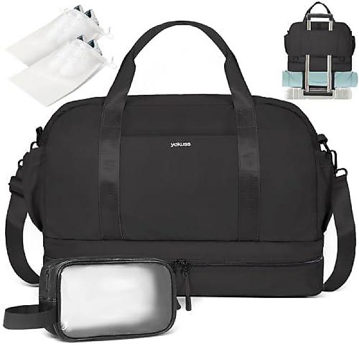 Weekender Bags for Women, Multi-Pocket Sports Duffel Bag with Shoes Compartment & Luggage Strap, Lightweight Carry On Gym Camping Backpack - Travel, Gym, Yoga, Hospital