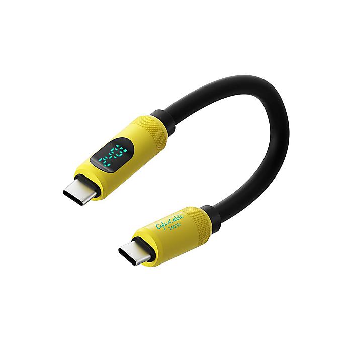 Hagibis / USB-Cケーブル LEDディスプレイ付 シリコン 240W 急速充電ケーブル 480Mbpsデータ転送 (イエロー/25cm)