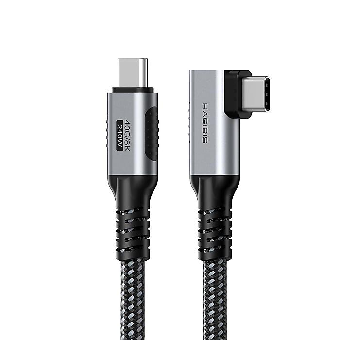 Hagibis / USB4ケーブル グラフェン編み USB C-USB C 240W高速充電ケーブル 8Kアット60Hz 40Gbpsデータ転送 Thunderbolt 4/3 ビデオコード、iPhone 15/15 Pro Max、iPad、MacBook Pro Air 用 (1.2m/90度)