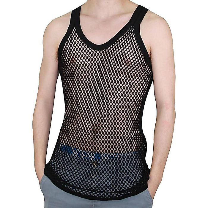 Clossy London / 網シャツ ブラック (メンズ/Sサイズ) 綿100 メッシュタンクトップ ノースリーブ フィッシュネット おしゃれ レゲエ ジム トレーニング タウンウェア