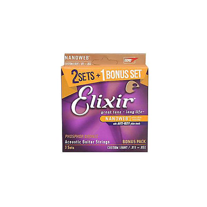 ELIXIR ( エリクサー ) / NANOWEB Phosphor Bronze Custom Light 3-Pack #16544