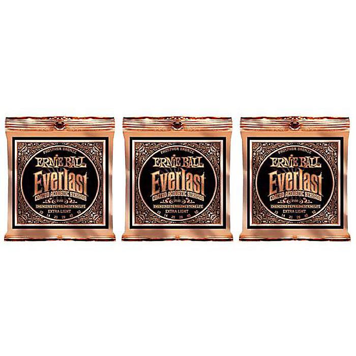 ERNIE BALL ( アーニー・ボール ) / EVERLAST COATED PHOSPHOR EXTRA LIGHT、 3パックセット